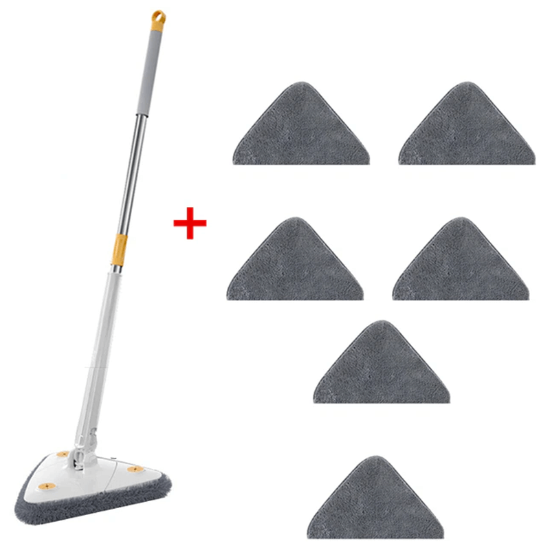 Triangelmopp, Multifunktionell Tryck- och Dra-kläm-mopp med Långt Handtag | 360° Roterande Justerbar Teleskopmopp
