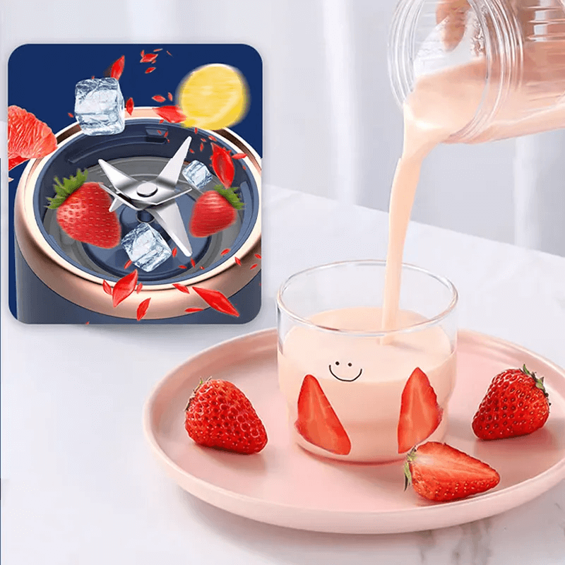 Bärbar Mini Elektrisk Juicepress - 300ml Fruktmixer med 6 Blad | USB-Uppladdningsbar Smoothiemaskin för Resor, Sport & Kontor