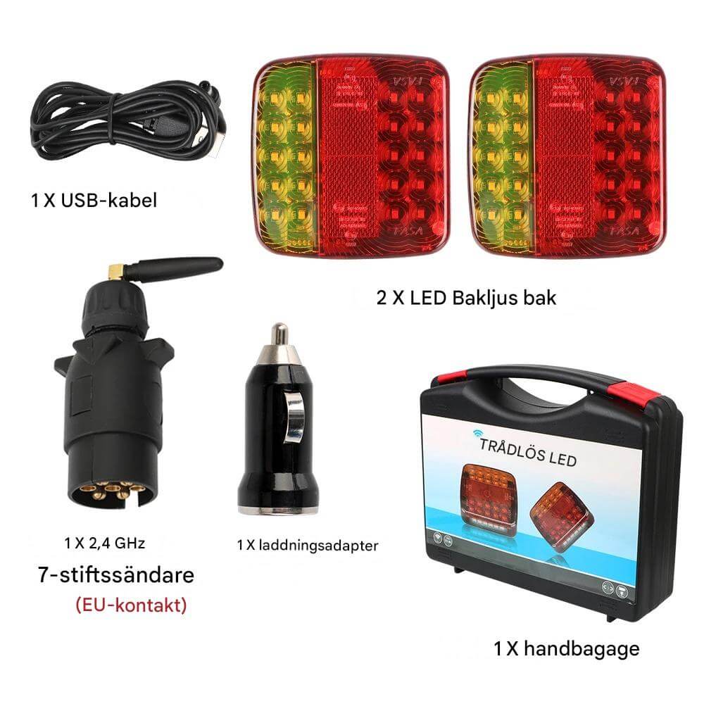 TrailMagnet – Magnetiska Sladdlösa LED Bakljus för Släp, Husvagn & Lastbil | Trådlöst Bromsljus med 5 Funktioner