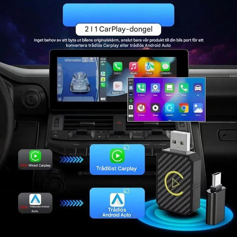CarloBox – Trådlös CarPlay & Android Auto Adapter | Enkel Plug & Play för en Sladdfri Bilupplevelse
