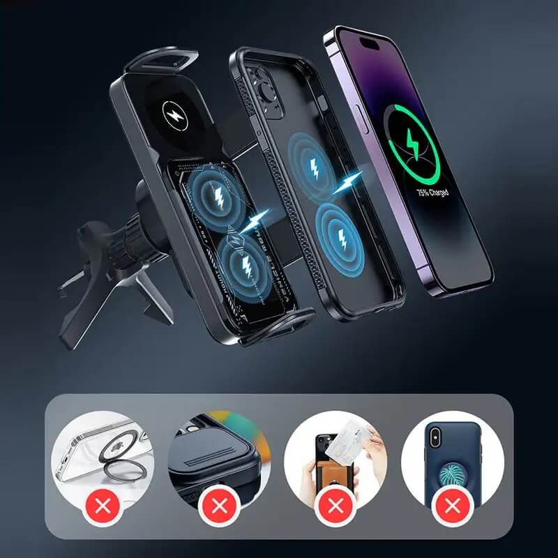 ChargeMount - Justerbar Smart Biltelefonhållare med 15W Trådlös Laddningsplatta för Fällbara Skärmar